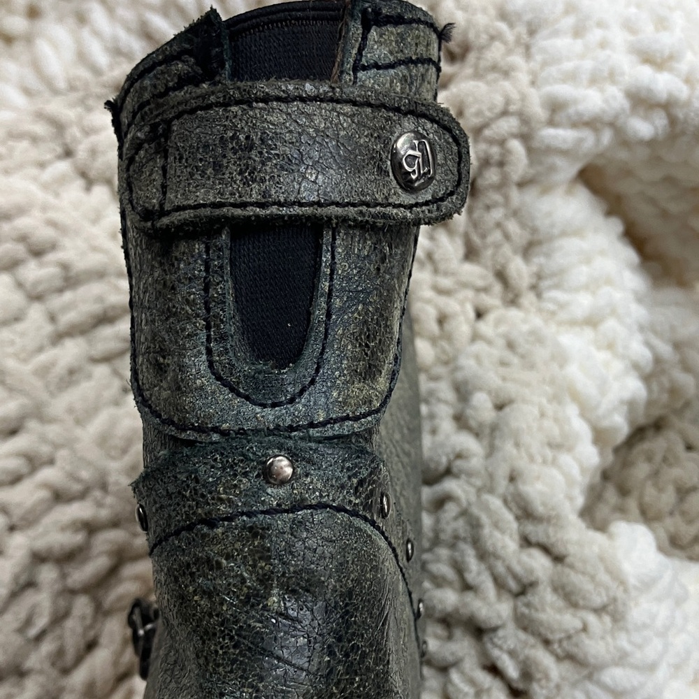 LIBERTY Black Distressed Green Tan knee boots - Picture 3 of 15